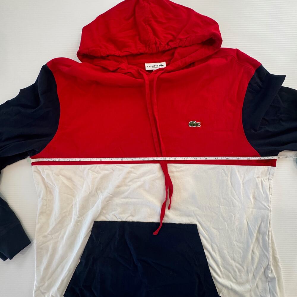 Lacoste Colorblock Jersey T-Shirt Hoodie Red White Navy Preppy Streetwear XL - Picture 8 of 16
